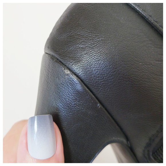 Nickels Ankle Booties Black Vegan Leather High Heel Round Toe Moto Style Boots - Picture 7 of 16